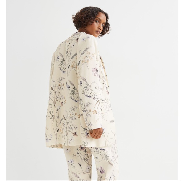 ❗️Last❗️H&M Beige Floral Print Linen Blend Oversized Blazer - Picture 6 of 11
